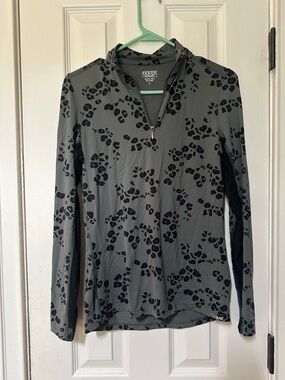 Women's Long-Sleeve Half-Zip Riding Too - Black Leopard